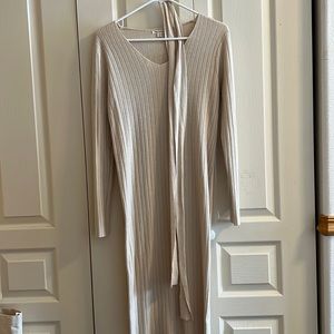 Cream Ribbed Sweater Dress